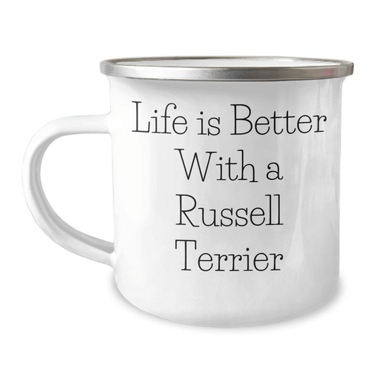Life Is Better With A Russell Terrier, Gift for Russell Terrier Dog Owners, Camping Mug for Graduation 12oz / White
