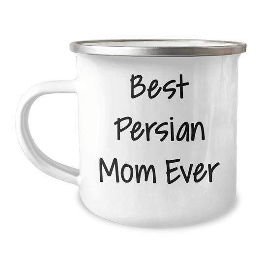 Funny Persian Cat Camping Mug Gifts from Mom to Dad on Father's Day, 'Best Persian Mom Ever' Quote 12oz / White