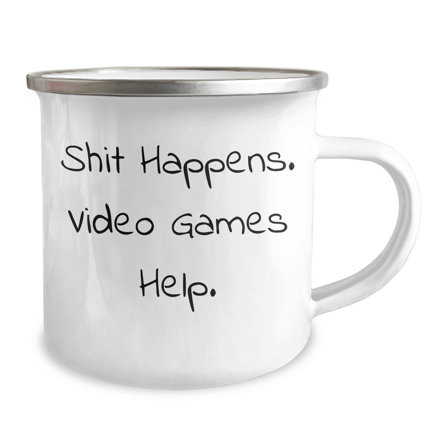 Funny Video Games Gifts for Mom, 'Shit Happens' Quote Camping Mug for Playing Video Games Enthusiasts, Gifts from Friends and Family on Mother's Day 12oz / White