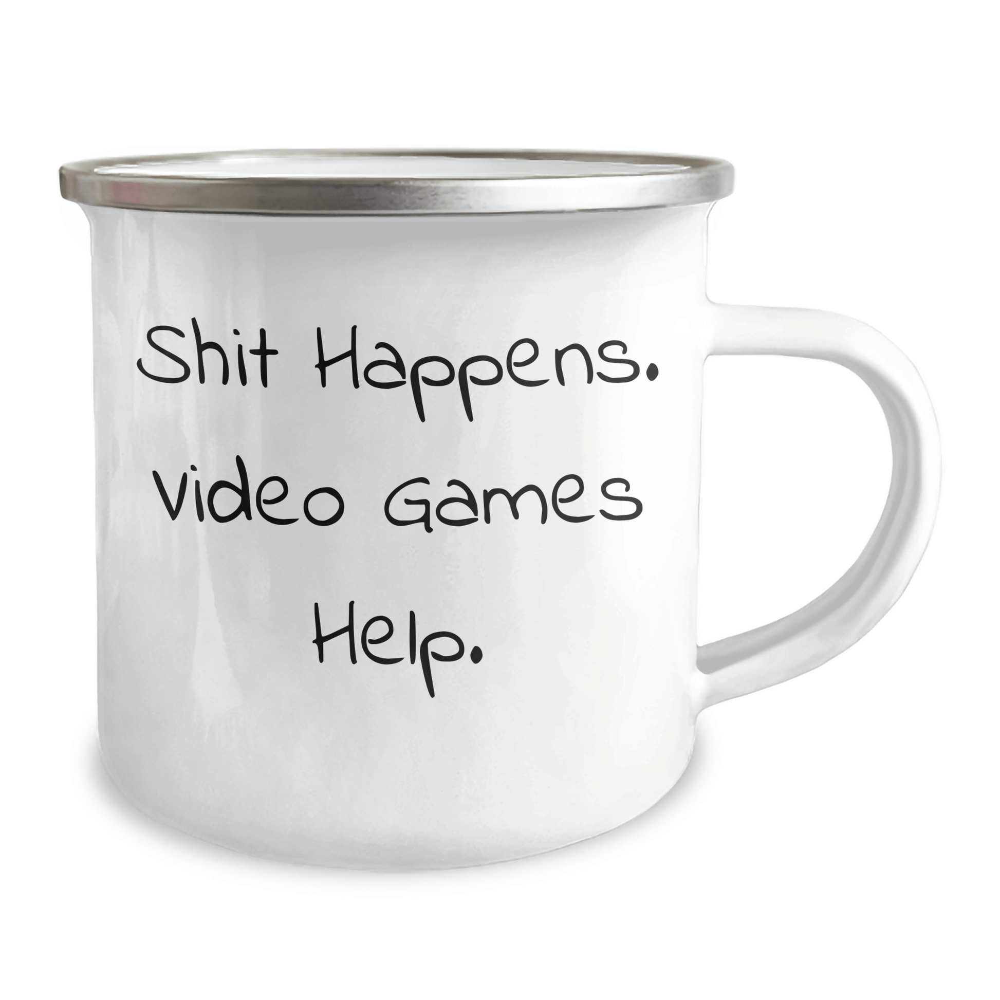 Funny Video Games Gifts for Mom, 'Shit Happens' Quote Camping Mug for Playing Video Games Enthusiasts, Gifts from Friends and Family on Mother's Day 12oz / White
