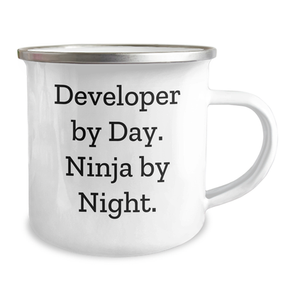 Funny Developer Gifts: 'Developer By Day. Ninja By Night.' Camping Mug for Father's Day, Gifts from Family to Developer, Gifts for Men - Image 2