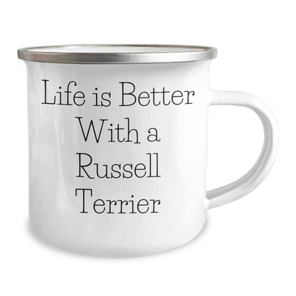 Life Is Better With A Russell Terrier, Gift for Russell Terrier Dog Owners, Camping Mug for Graduation 12oz / White