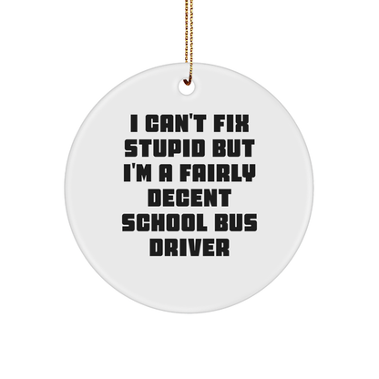 Funny School Bus Driver Gifts from Friends - I Can't Fix Stupid But I'm A Fairly Decent Circle Ornament for School Bus Driver's Christmas - Image 1
