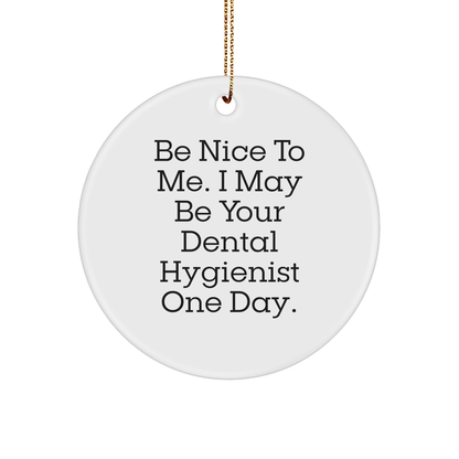 Dental Hygienist Gifts for Christmas | 'Be Nice To Me' Circle Ornament from Friends, Family, or Coworkers - Image 1