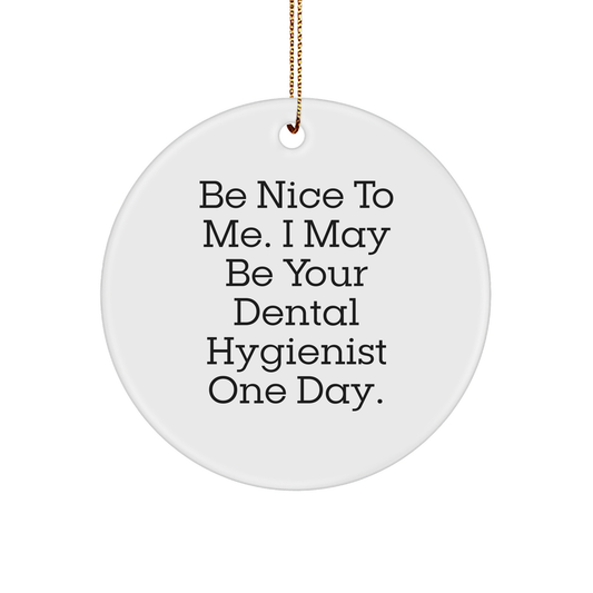 Dental Hygienist Gifts for Christmas | 'Be Nice To Me' Circle Ornament from Friends, Family, or Coworkers - Image 1