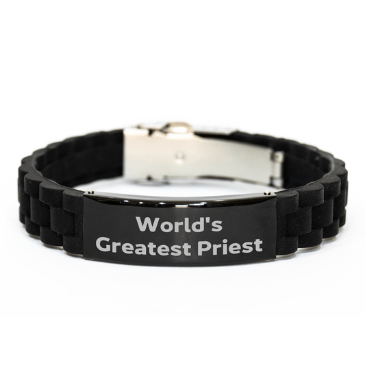 Funny World's Greatest Priest Quote Glide lock Clasp Bracelet, Gifts from Family for Priest Graduation Unique Gifts small / Black