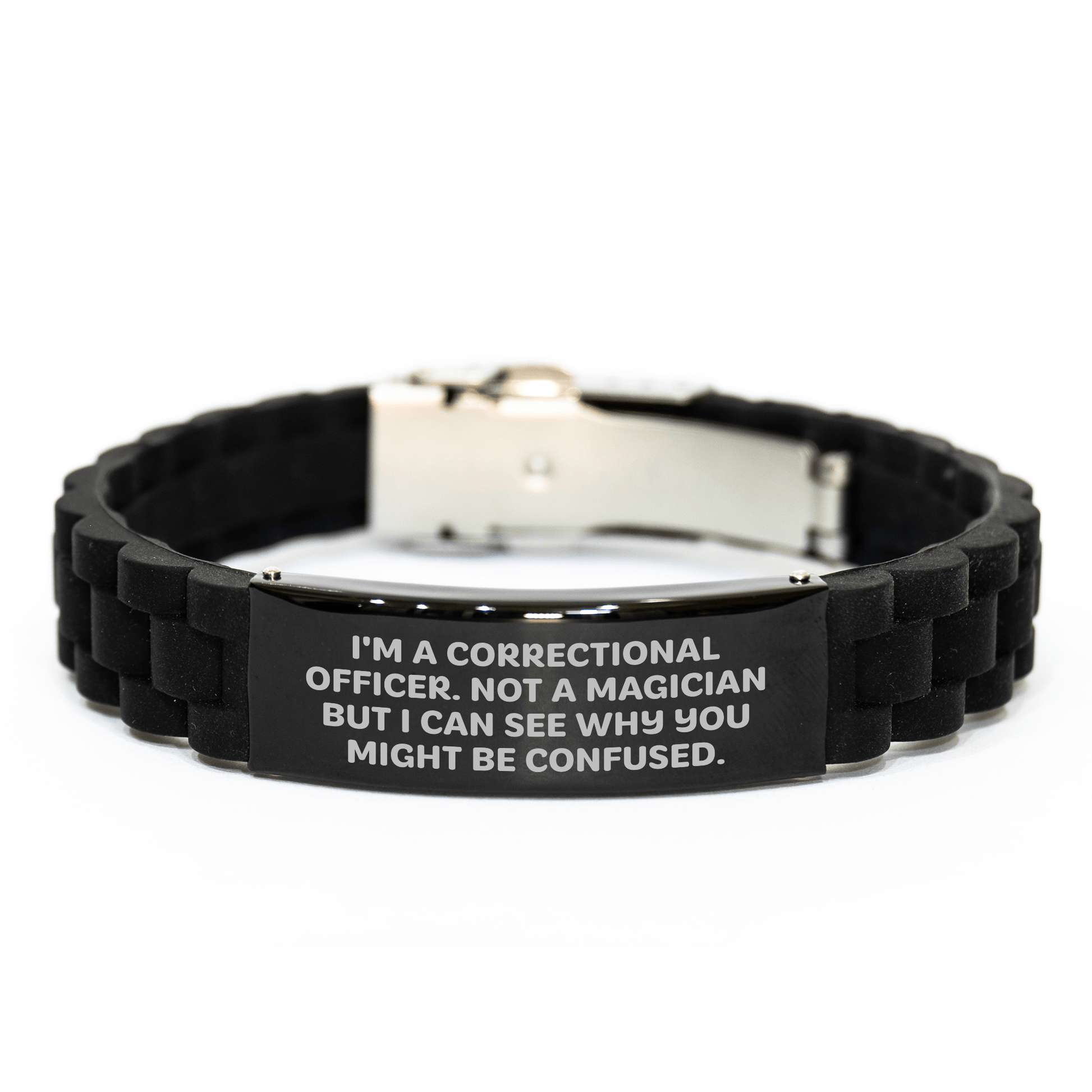 Funny Correctional Officer Gifts, Glide lock Clasp Bracelet, Gifts from Men for Correctional Officer Dad, Inspirational Quote, Father's Day Unique Accessories small / Black