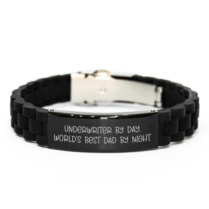 Underwriter by Day, World's Best Dad by Night Glide lock Clasp Black Stainless Steel Silicone Adjustable Gift for Him from Family small / Black