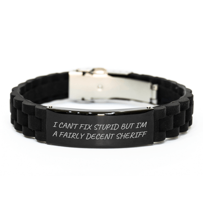 Sheriff Gifts, Funny Quote, Glide lock Clasp Black Stainless Steel Silicone Adjustable Bracelet for Sheriff, Wife, or Friend, Gifts from Men, Gifts for Sheriff on Mother's Day small / Black