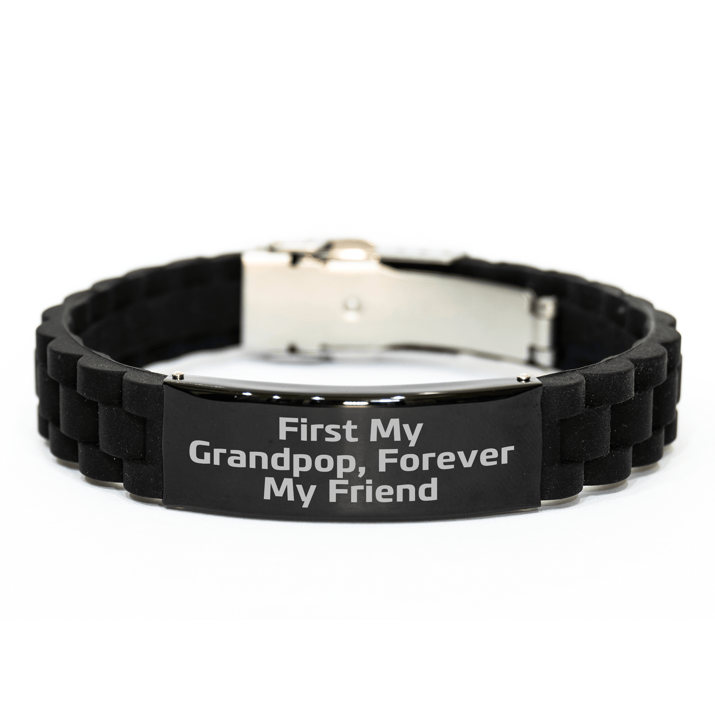 Grandpop Gifts, Funny Quote, Glide lock Clasp Adjustable Black Stainless Steel Silicone Bracelet, Gifts from Men, Gifts for Grandpop on Mother's Day small / Black