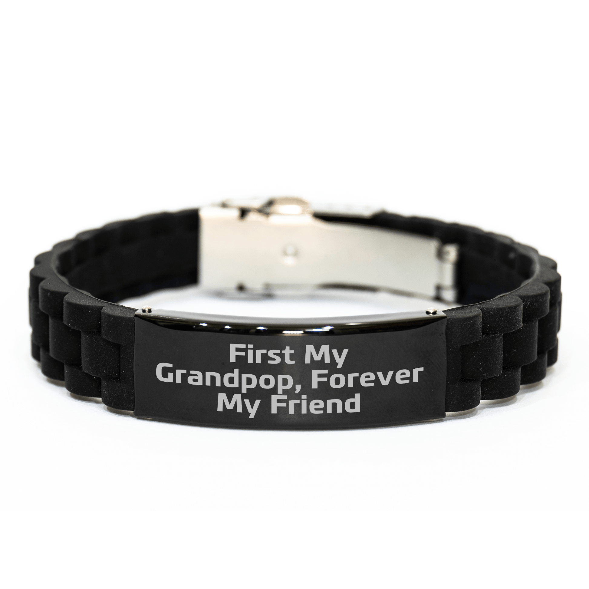 Grandpop Gifts, Funny Quote, Glide lock Clasp Adjustable Black Stainless Steel Silicone Bracelet, Gifts from Men, Gifts for Grandpop on Mother's Day small / Black