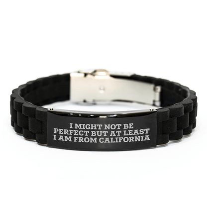 Funny California Gifts from Friends - 'I Might Not Be Perfect But At Least I Am From California' Glide lock Clasp Bracelet for California Lovers, Mothers Day Unique Gifts small / Black