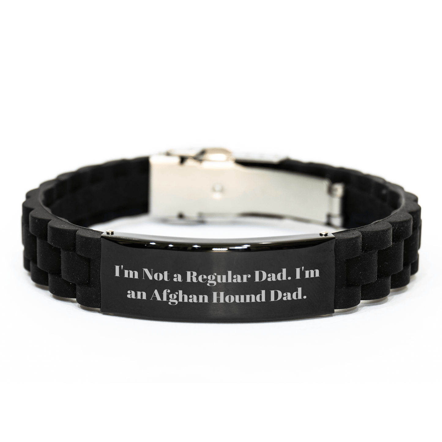 Funny Afghan Hound Dad Gifts for Men, 'I'm Not A Regular Dad' Glide lock Clasp Black Stainless Steel Silicone Adjustable Graduation Unique Gifts for Family Friends Coworkers small / Black