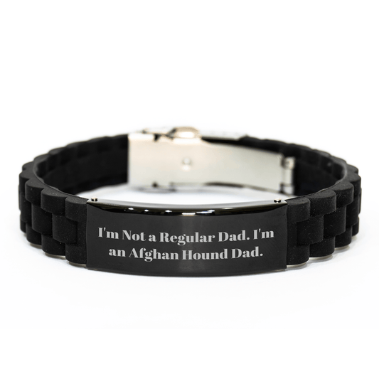 Funny Afghan Hound Dad Gifts for Men, 'I'm Not A Regular Dad' Glide lock Clasp Black Stainless Steel Silicone Adjustable Graduation Unique Gifts for Family Friends Coworkers small / Black