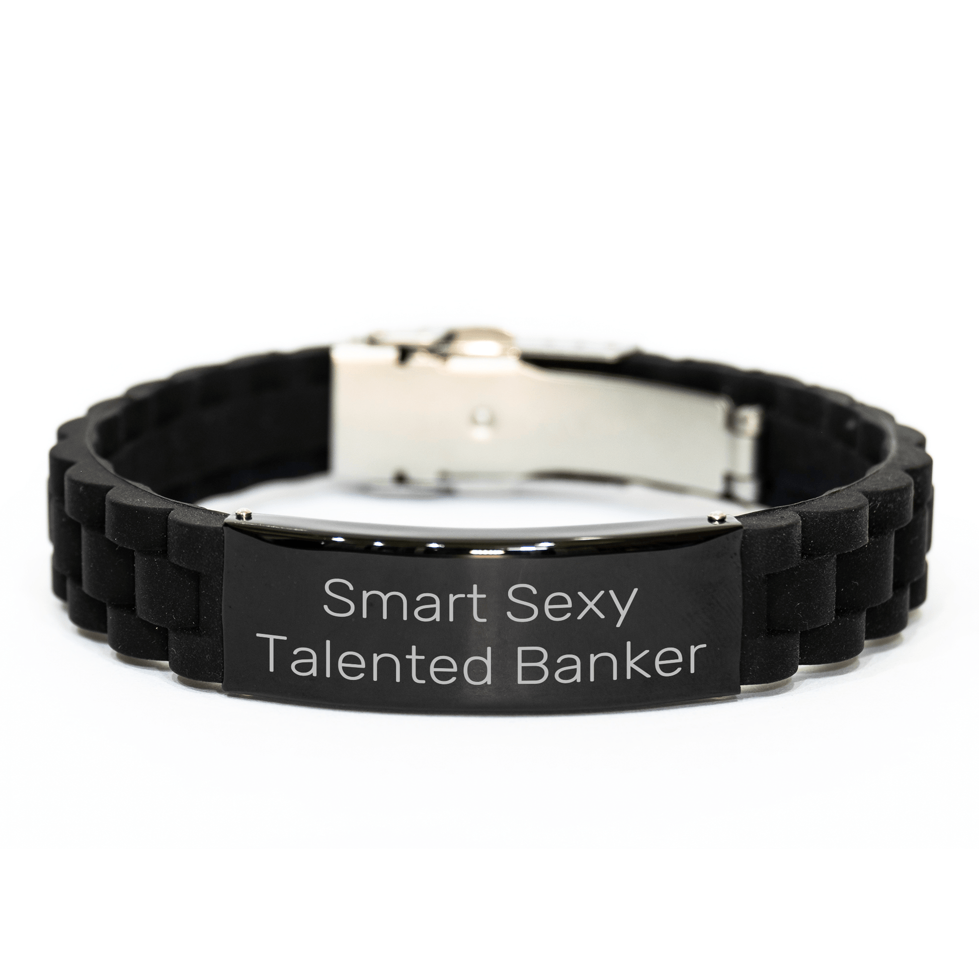 Smart Sexy Talented Banker Gifts for Mother's Day - Glide lock Clasp Black Stainless Steel Adjustable Silicone Bracelet from Men to Banker Friends small / Black