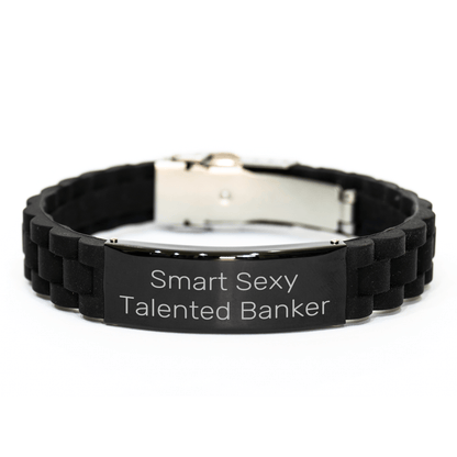 Smart Sexy Talented Banker Gifts for Mother's Day - Glide lock Clasp Black Stainless Steel Adjustable Silicone Bracelet from Men to Banker Friends small / Black
