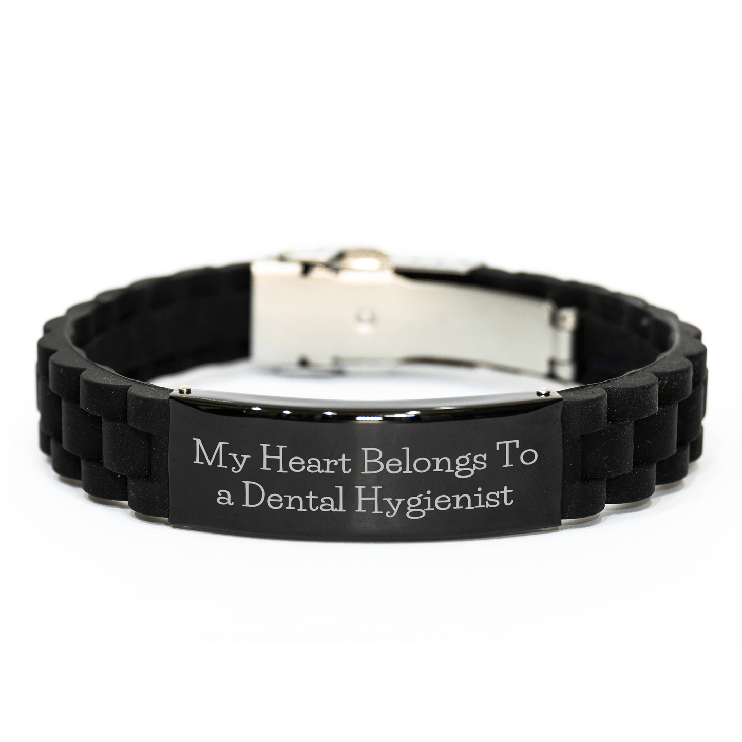 Funny Dental Hygienist Gifts from Men - 'My Heart Belongs To A Dental Hygienist' Glide lock Clasp Bracelet for Women - Perfect Mother's Day Unique Gifts for Her small / Black