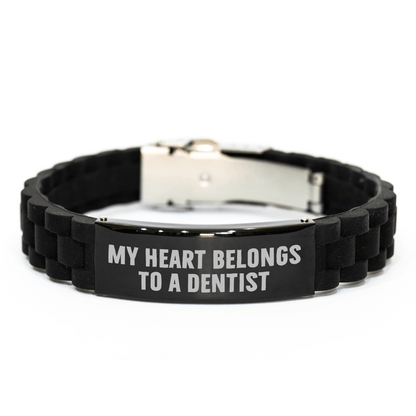 Funny Dentist Gifts from Men to Women, My Heart Belongs To A Dentist Glide lock Clasp Bracelet, Unique Mother's Day Unique Gifts for Dentist small / Black