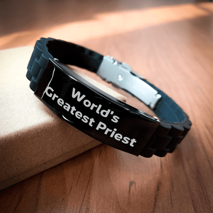 Funny World's Greatest Priest Quote Glide lock Clasp Bracelet, Gifts from Family for Priest Graduation Unique Gifts small / Black