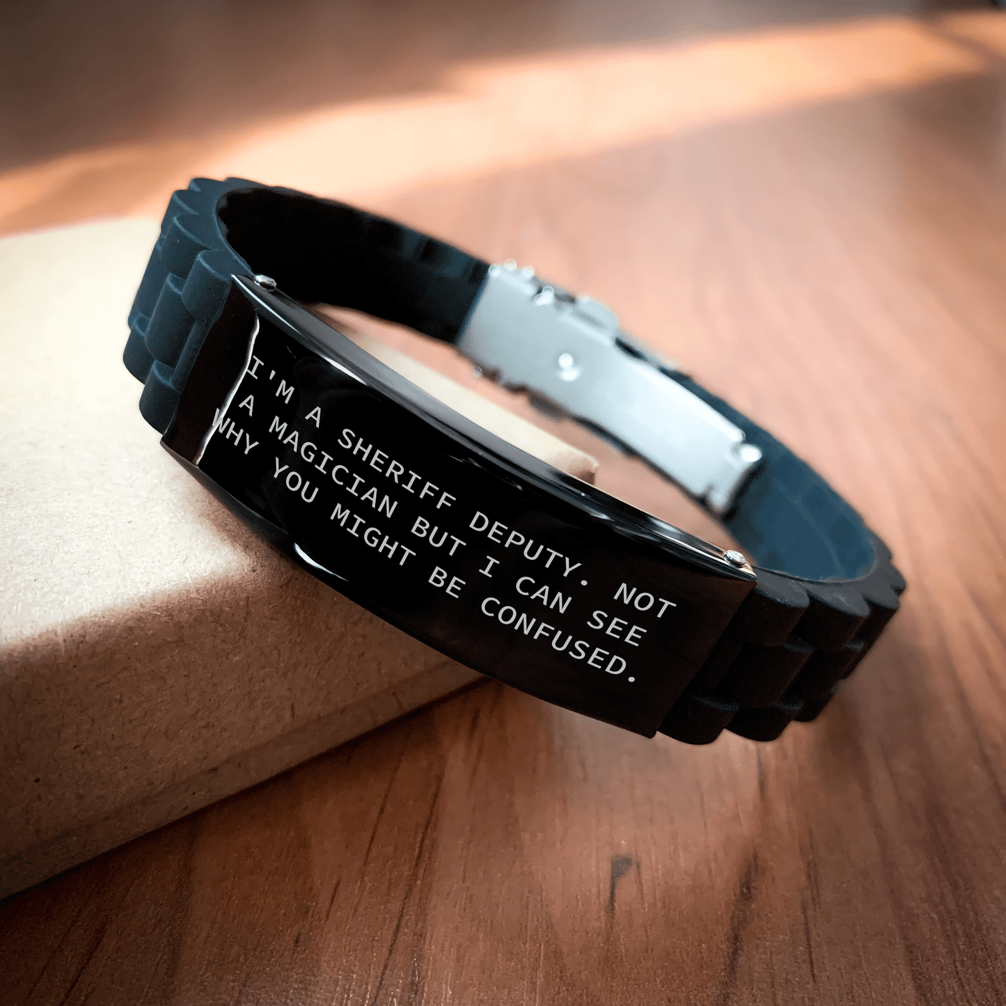 Sheriff Deputy Gifts Funny Quote Glide lock Clasp Adjustable Black Stainless Steel Silicone Gift from Men to Sheriff Deputy Friends Family small / Black