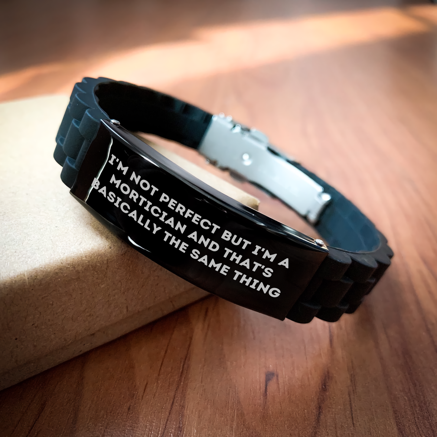 Mortician Gifts - Funny Quote Glide lock Clasp Black Stainless Steel Silicone Adjustable Bracelet, Gifts from Men to Mortician, Mortician Gifts for Men, Father's Day Unique Gifts - Image 2