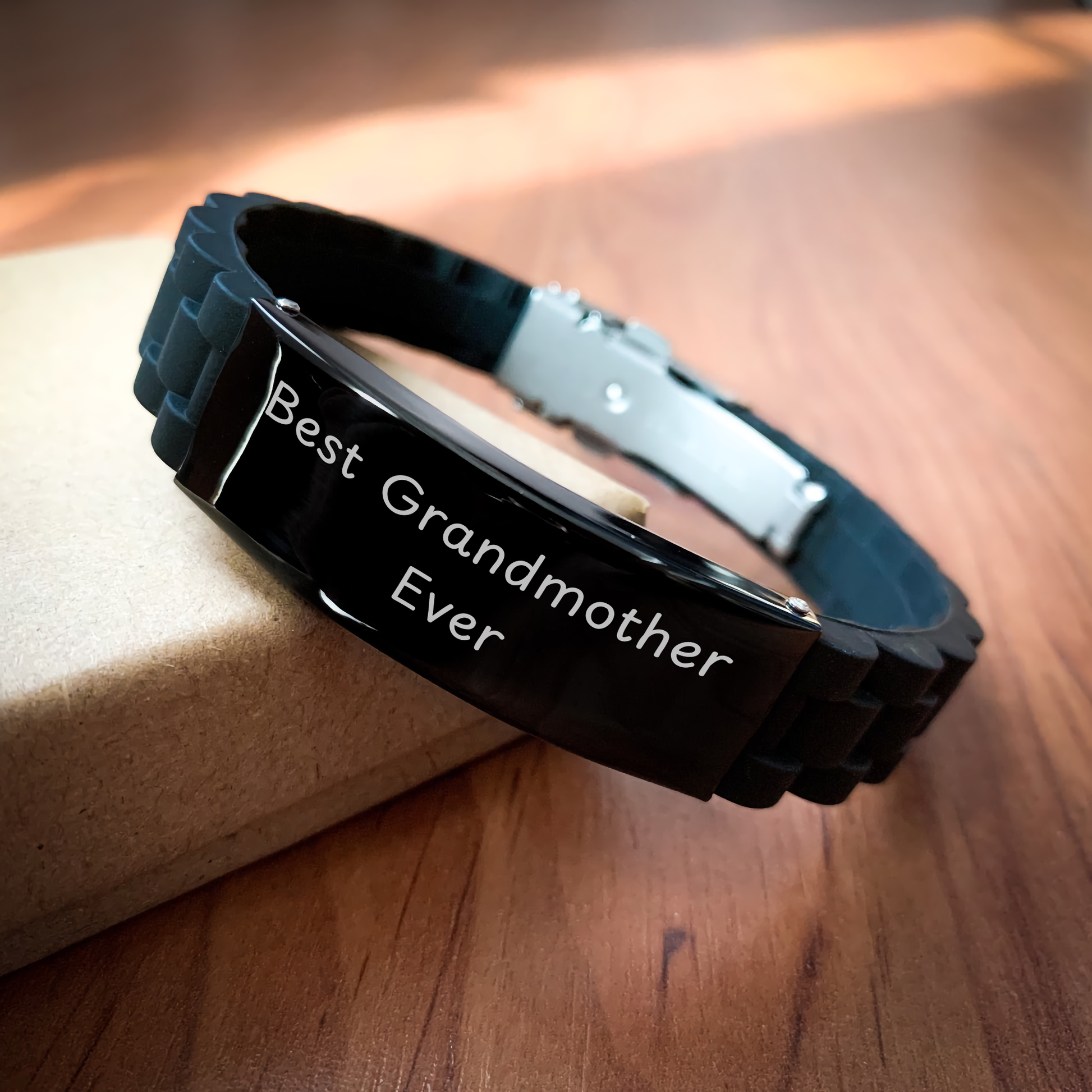 Funny Grandmother Gifts, Best Grandmother Ever Glide lock Clasp Bracelet, Adjustable Silver Black Stainless Steel Silicone, Gifts from Men to Grandmother, Father's Day Unique Gifts small / Black