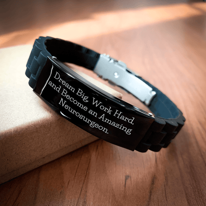 Gifts from Friends for Neurosurgeon Mom's Day - Dream Big, Work Hard, And Become An Amazing Neurosurgeon. - Inspirational Glide lock Clasp Bracelet small / Black