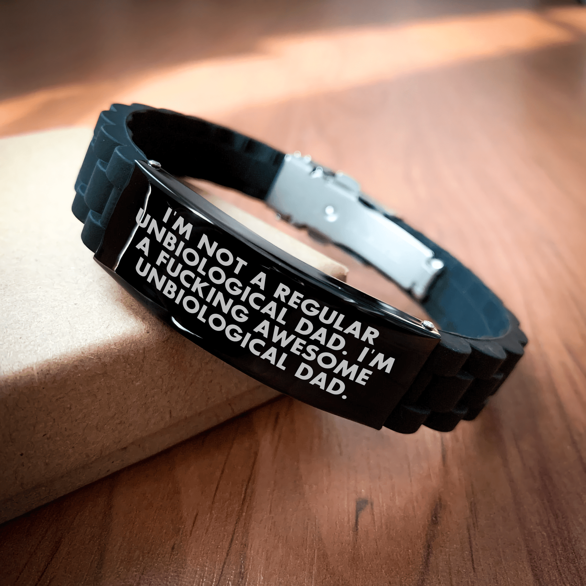 Funny Unbiological Dad Gifts, Glide lock Clasp Bracelet for Unbiological Dads, Encouraging Quote, Gifts from Men to Unbiological Dad, Father's Day Unique Gifts small / Black