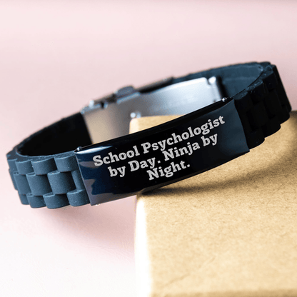 School Psychologist Ninja Gifts from Men - Funny Glide lock Clasp Bracelet for Father's Day small / Black