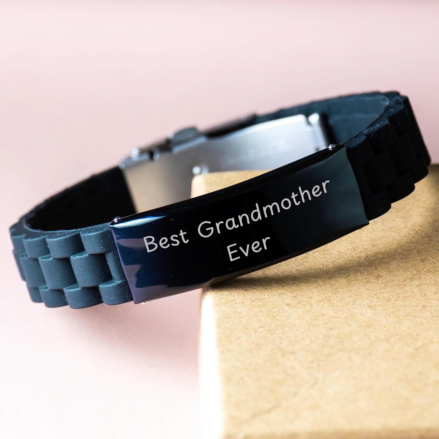 Funny Grandmother Gifts, Best Grandmother Ever Glide lock Clasp Bracelet, Adjustable Silver Black Stainless Steel Silicone, Gifts from Men to Grandmother, Father's Day Unique Gifts small / Black
