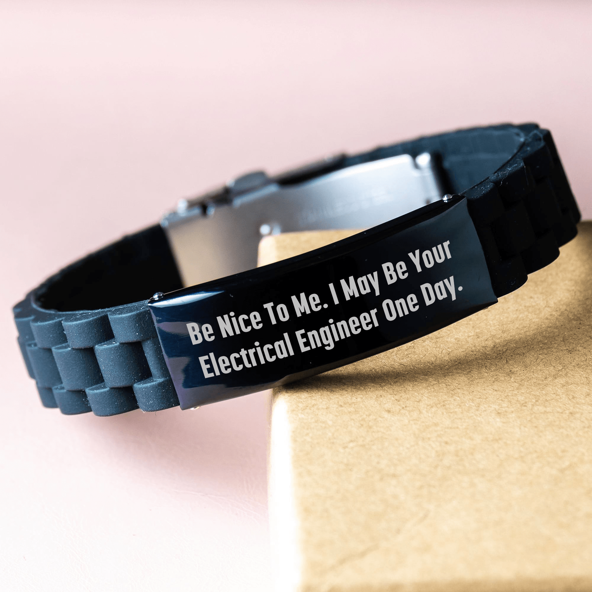 Electrical Engineer Gifts from Friends - Funny Quote Glide lock Clasp Bracelet for Mother's Day, Gifts for Electrical Engineers, Be Nice To Me. I May Be Your Electrical Engineer One Day. small / Black