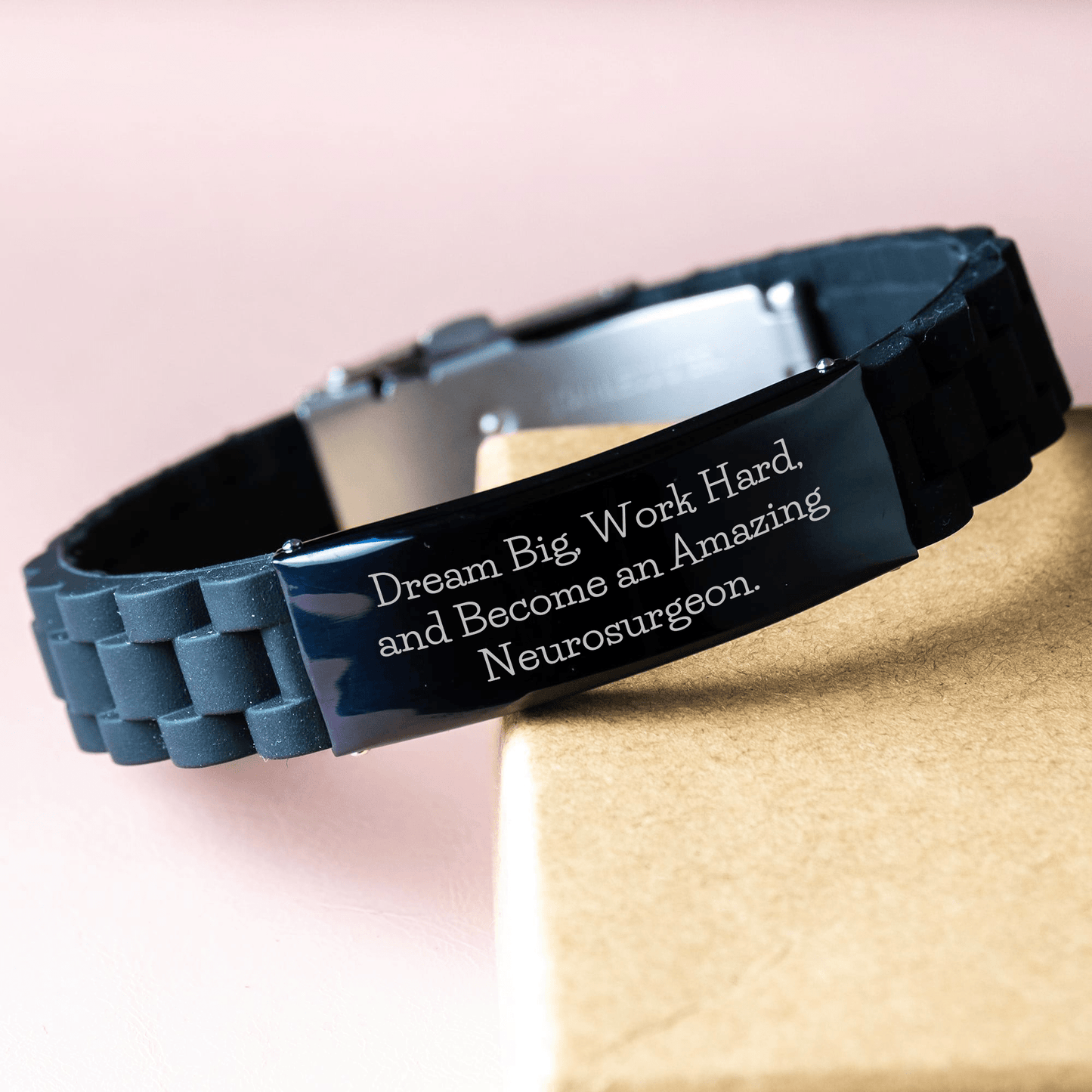 Gifts from Friends for Neurosurgeon Mom's Day - Dream Big, Work Hard, And Become An Amazing Neurosurgeon. - Inspirational Glide lock Clasp Bracelet small / Black
