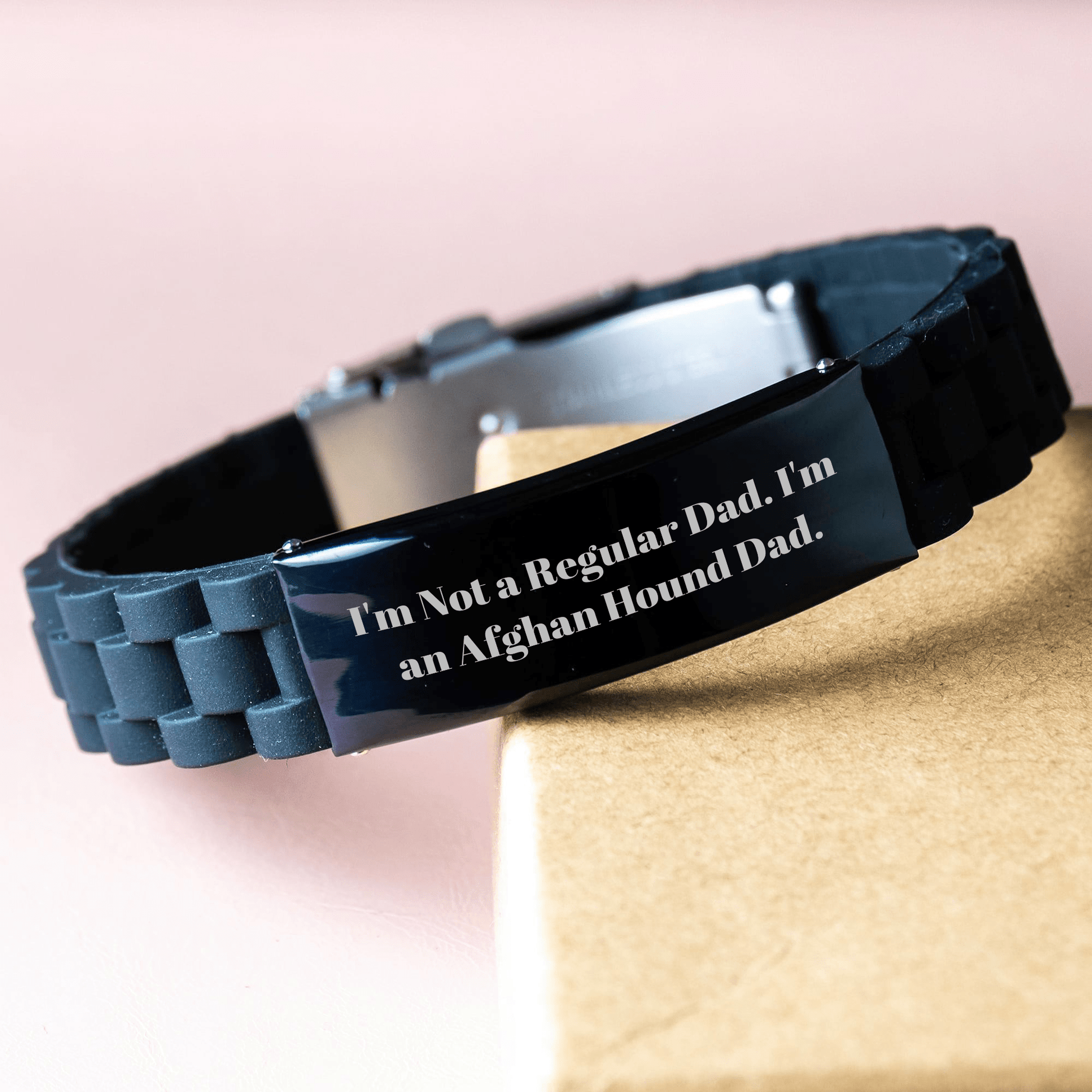 Funny Afghan Hound Dad Gifts for Men, 'I'm Not A Regular Dad' Glide lock Clasp Black Stainless Steel Silicone Adjustable Graduation Unique Gifts for Family Friends Coworkers small / Black