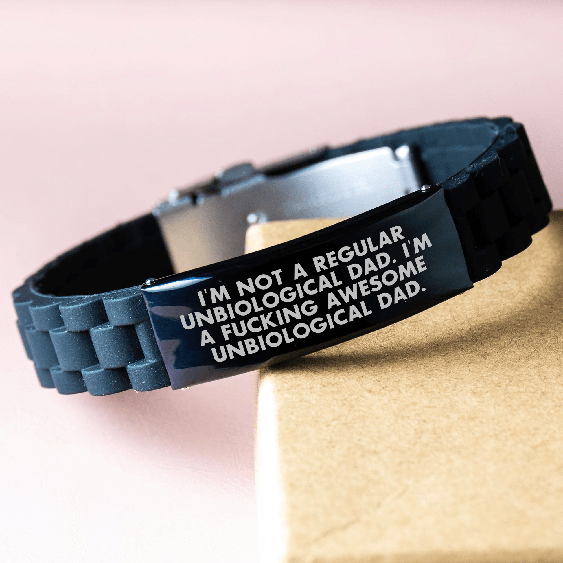 Funny Unbiological Dad Gifts, Glide lock Clasp Bracelet for Unbiological Dads, Encouraging Quote, Gifts from Men to Unbiological Dad, Father's Day Unique Gifts small / Black