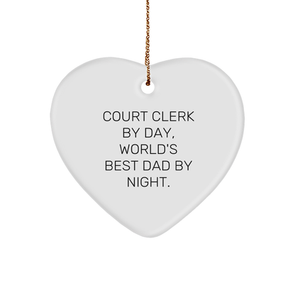 Court Clerk Gifts from Friends and Family - Heart Ornament with Funny Quote 'Court Clerk By Day, World's Best Dad By Night.' - Christmas Unique Ideas - Image 1