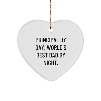 Principal Gifts for Men - Heart Ornament, 'Principal By Day, World's Best Dad By Night' - Christmas Unique Gifts from Family small / White