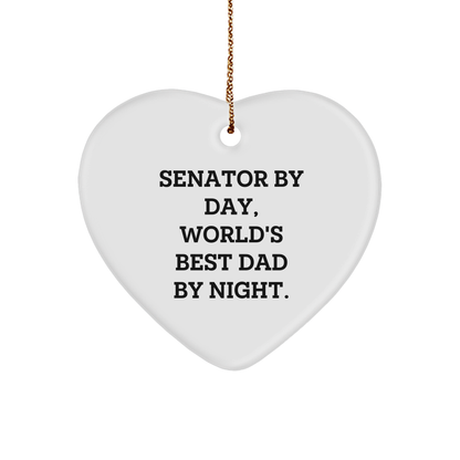 Senator Gifts for Men, Christmas Unique Heart Ornaments by Day, World's Best Dad By Night, Gifts from Family - Image 1