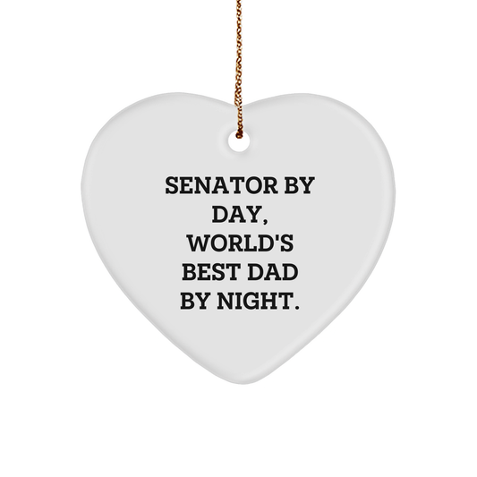 Senator Gifts for Men, Christmas Unique Heart Ornaments by Day, World's Best Dad By Night, Gifts from Family - Image 1