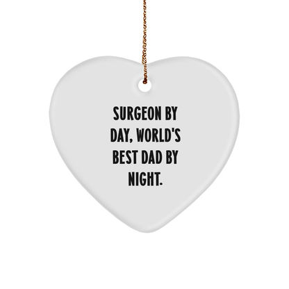 Surgeon Gifts: 'Surgeon By Day, World's Best Dad By Night.' Heart Ornament for Family, Friends, or Coworkers - White, Heart Shaped, MDF, Sublimation, Christmas Unique Presents small / White