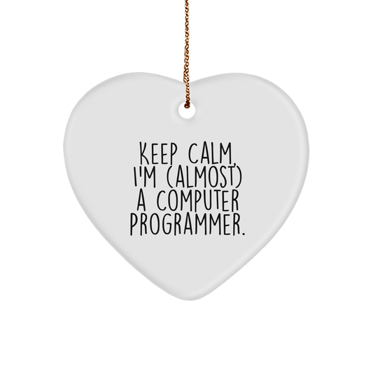 Funny Computer Programmer Gifts, Heart Ornament for Friends, Cute Quote 'Keep Calm, I'm (almost) A Computer Programmer.' Gifts from Men to Coworkers, Perfect Christmas Unique Gifts for Her or Him small / White