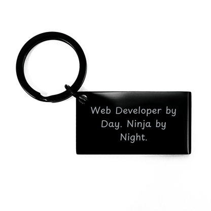 Web Developer Keychain - Web Developer By Day. Ninja By Night. - Graduation Unique Gifts from Friends to Web Developers small / Black