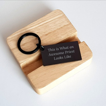 Gifts from Family for Awesome Priest's Father's Day - Inspirational Keychain, 'This Is What An Awesome Priest Looks Like' Quote, Stainless Steel, Black, 1.57 x 0.87 inches - Image 2
