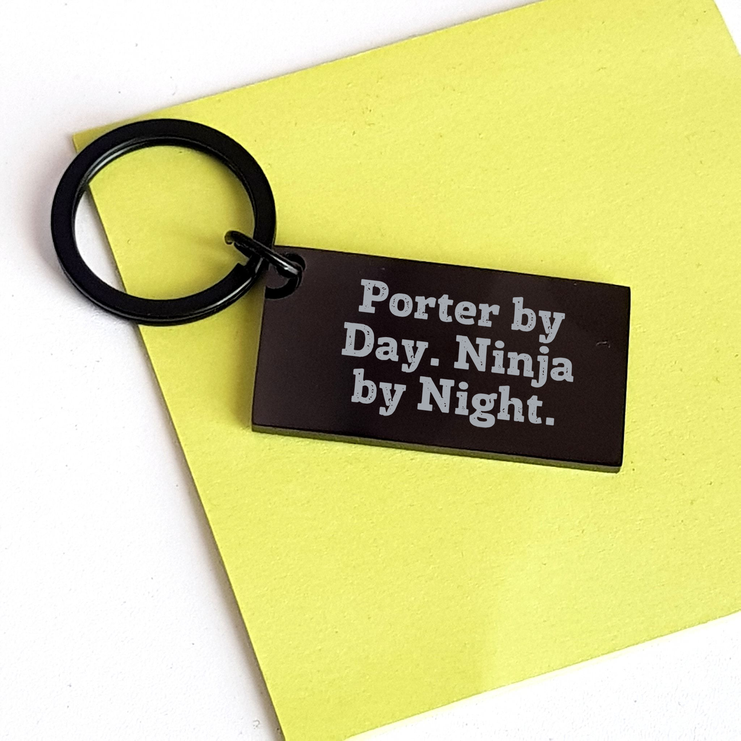 Porter Gifts by Day, Ninja Gifts by Night Keychain, Funny Quote Engraved, Stainless Steel, Unique Father's Day Unique Gifts from Family, Friends, or Coworkers - Image 3