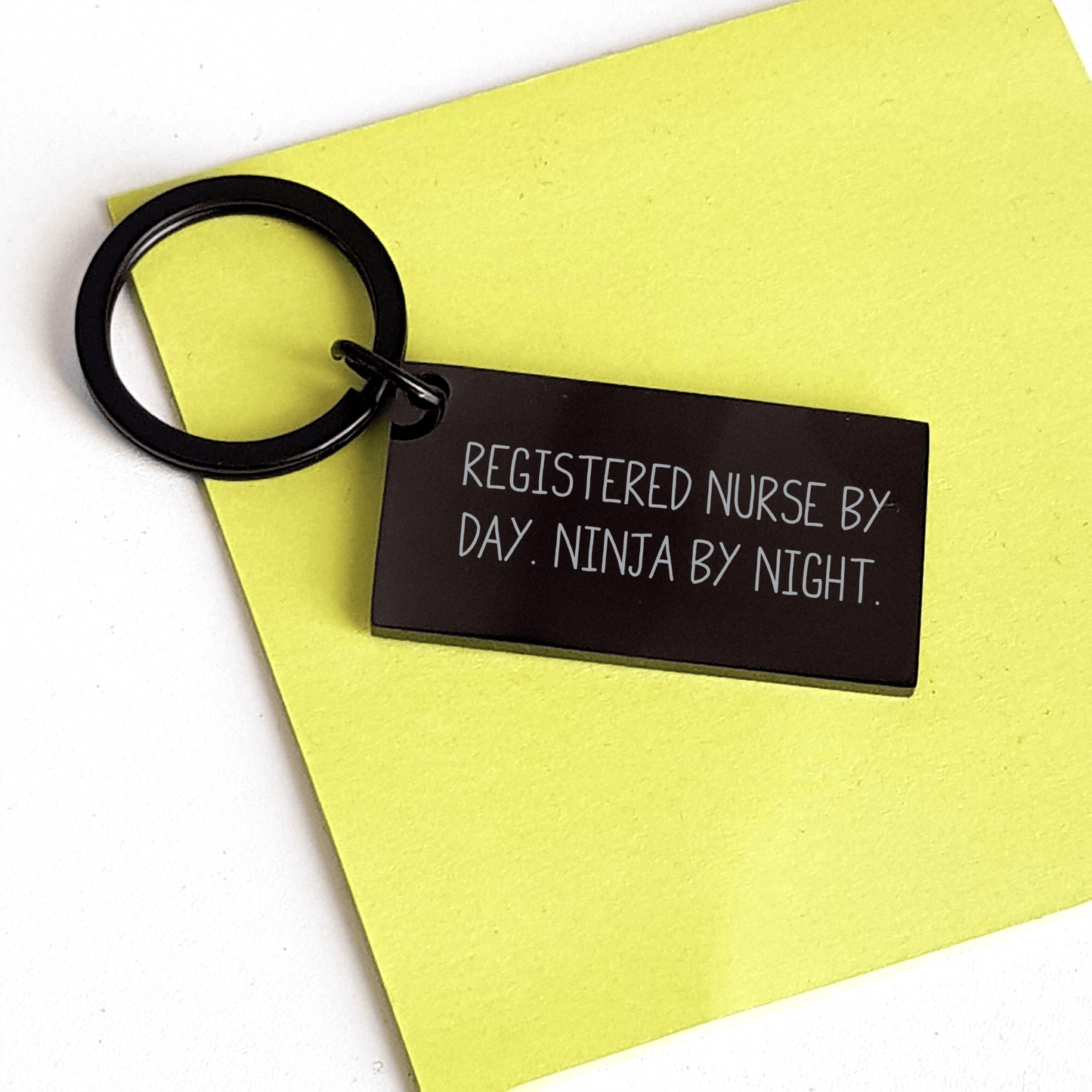 Registered Nurse Keychain Gifts from Coworkers - Funny Quote 'Registered Nurse By Day. Ninja By Night.' for Father's Day small / Black
