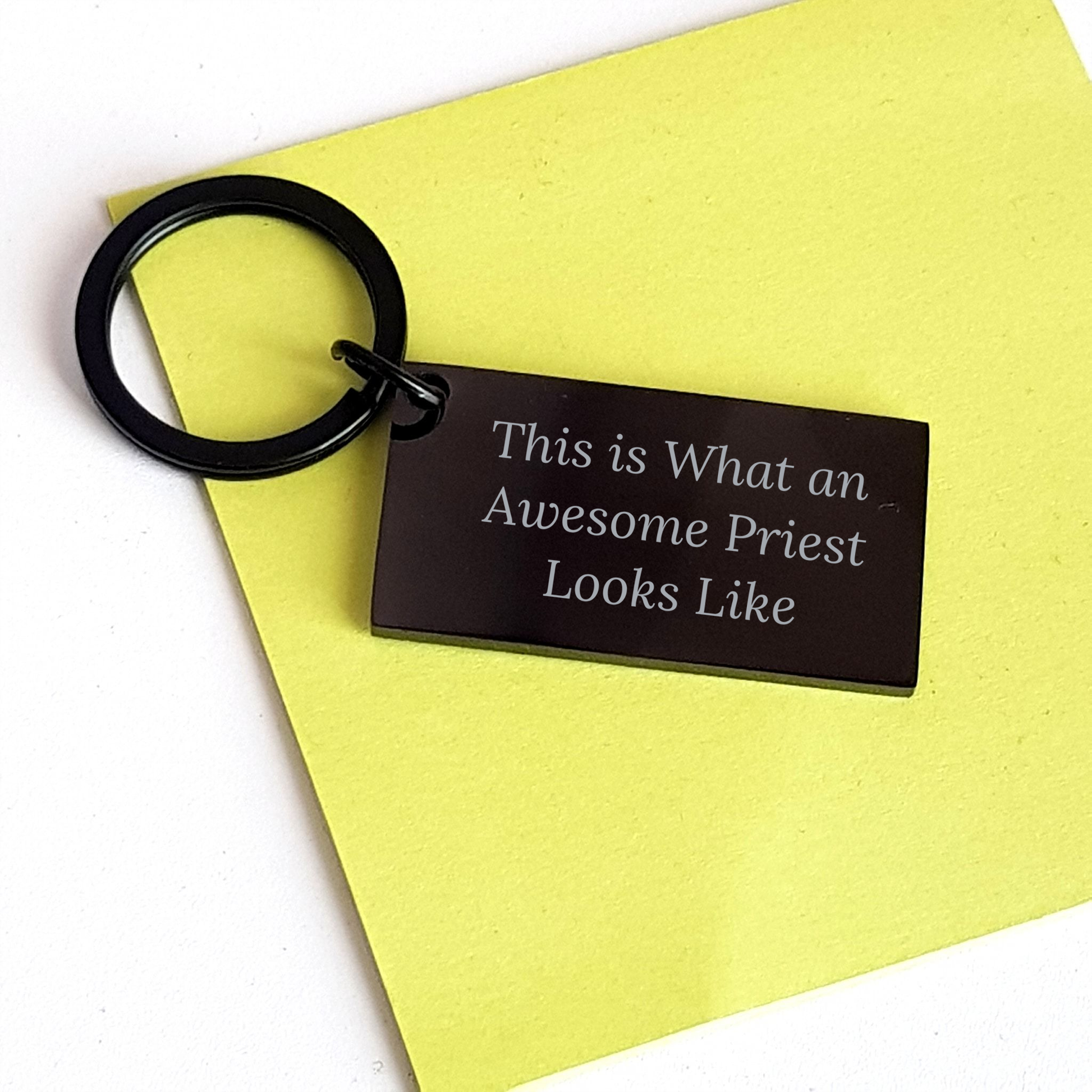 Gifts from Family for Awesome Priest's Father's Day - Inspirational Keychain, 'This Is What An Awesome Priest Looks Like' Quote, Stainless Steel, Black, 1.57 x 0.87 inches - Image 3