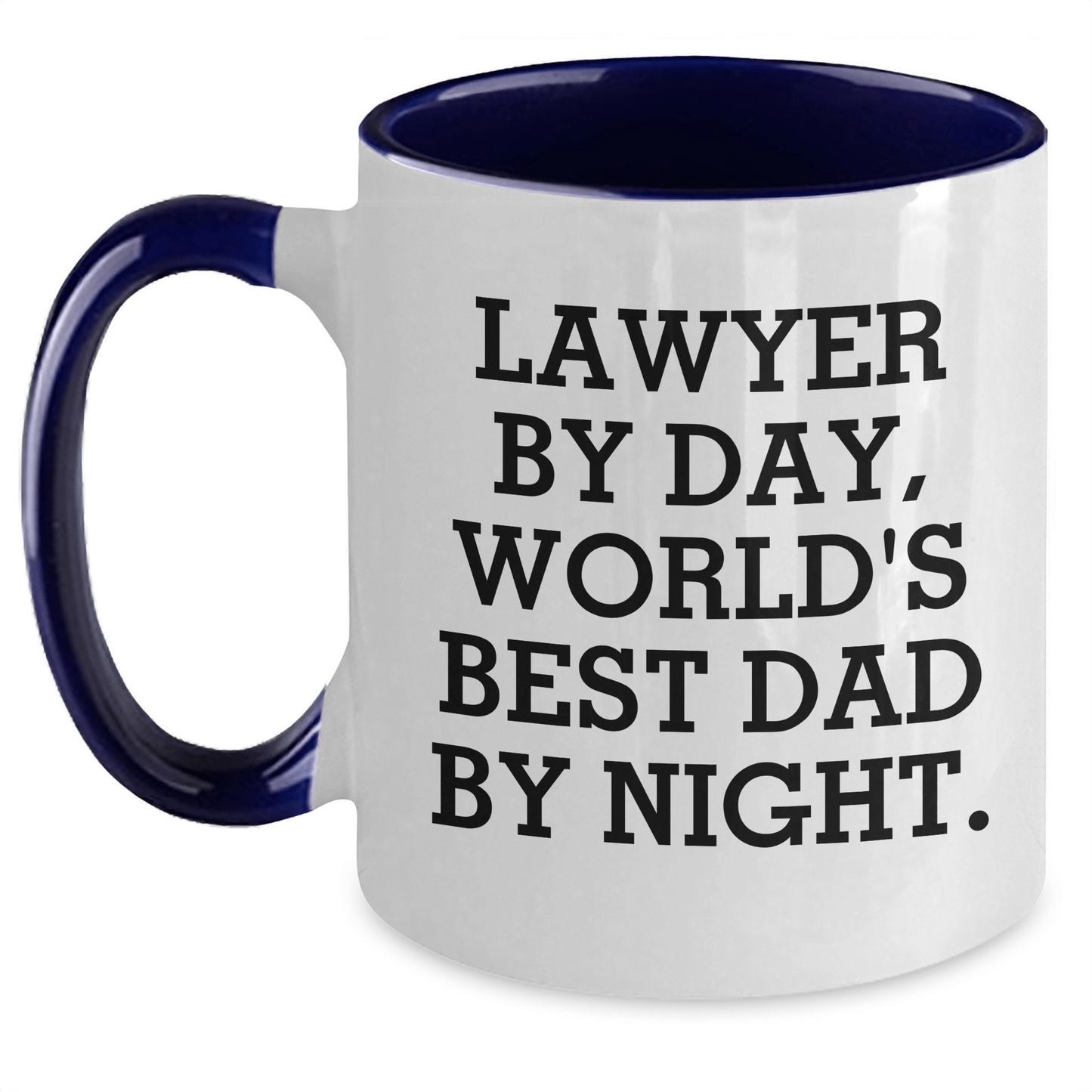Funny Lawyer Gifts for Him - Two Tone Coffee Mug, 'Lawyer By Day, World's Best Dad By Night.' - Unique Father's Day Present from Family, Friends, or Coworkers White/Navy / 11oz