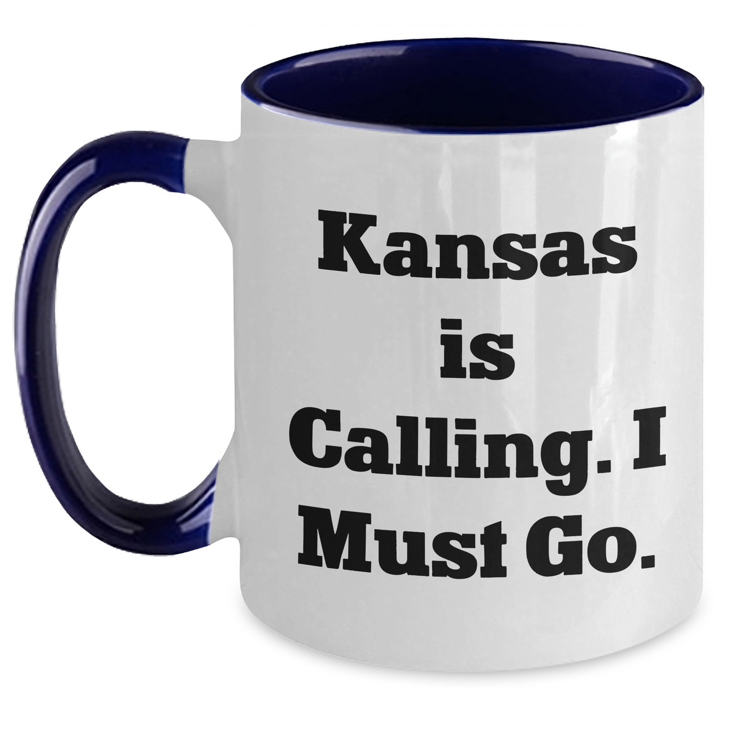 Funny Kansas Gifts from Friends to Family - 'Kansas Is Calling. I Must Go.' Two Tone Coffee Mug for Mother's Day - Main