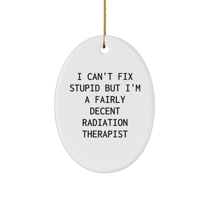 Funny Radiation Therapist Gifts for Christmas - 'I Can't Fix Stupid' Oval Ornament from Friends to Coworkers, Family small / White