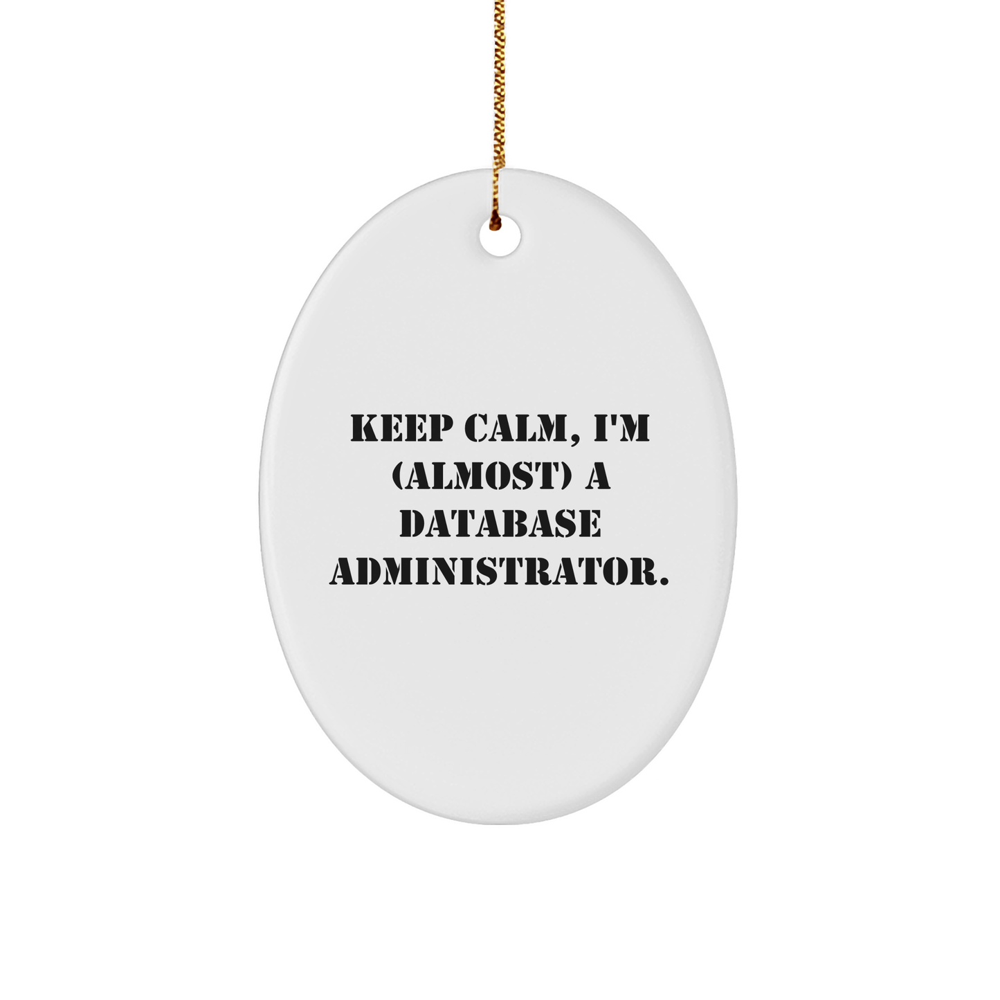 Database Administrator Oval Ornament, Keep Calm, I'm (almost) A Database Administrator., Funny Christmas Unique Gift for Men, Women, Coworkers, Family, Friends small / White