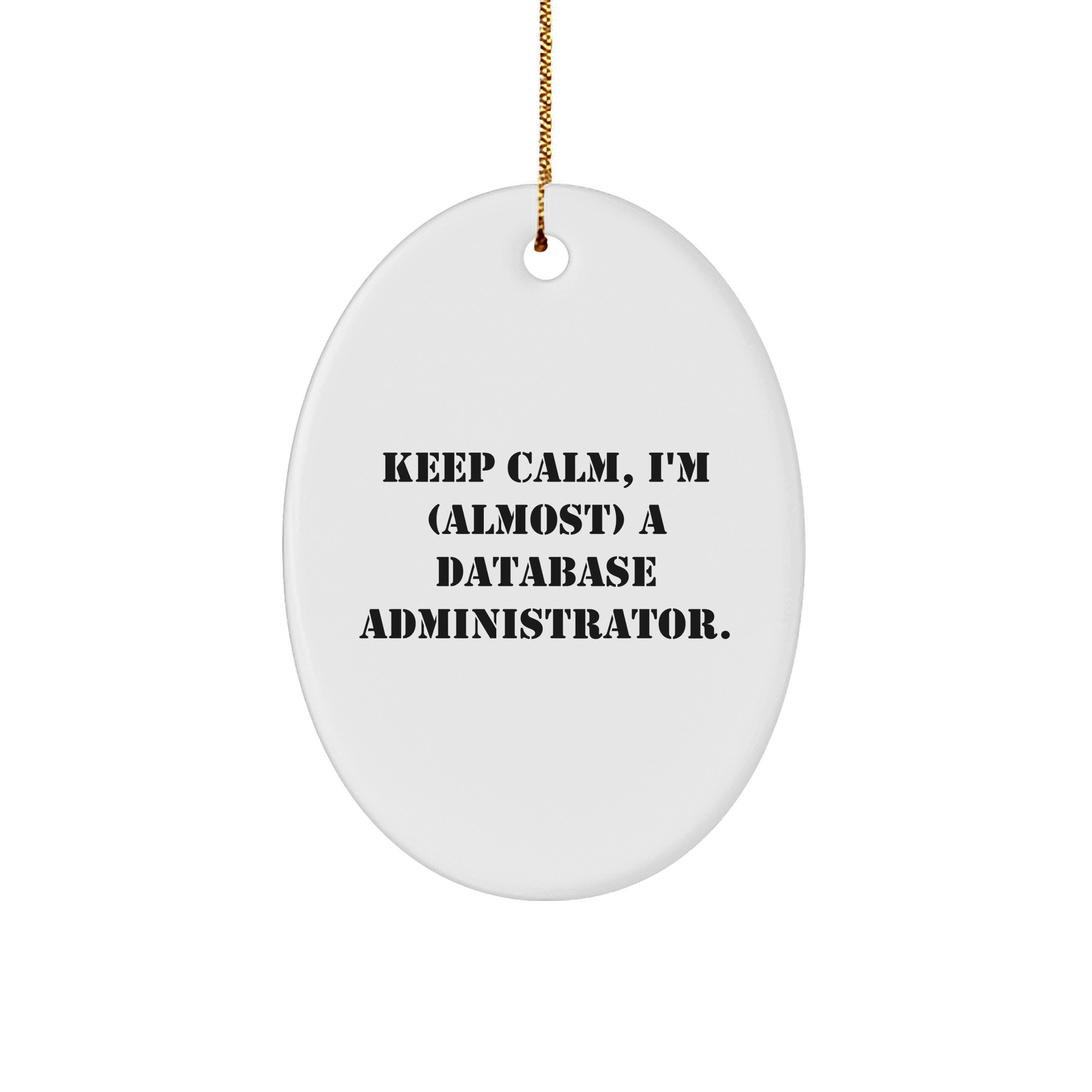 Database Administrator Oval Ornament, Keep Calm, I'm (almost) A Database Administrator., Funny Christmas Unique Gift for Men, Women, Coworkers, Family, Friends small / White